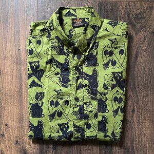 Halloween Pinups Horror Button Down Shirt by Creepy Company, Size Medium